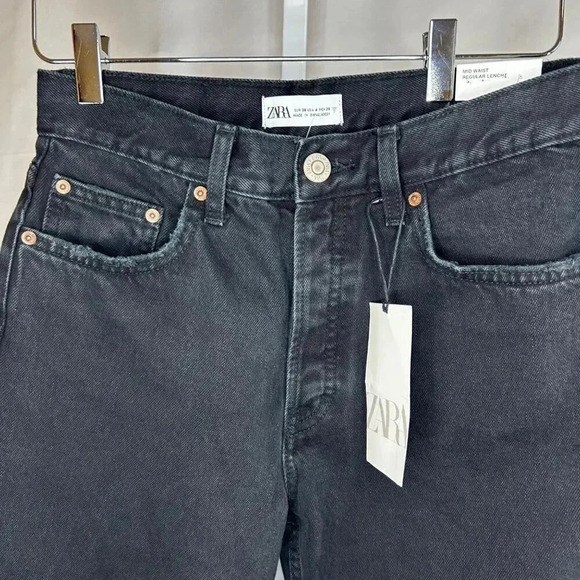 Zara Straight Fit Size 4 Button Fly Jeans Black Women Casual Business - Picture 3 of 8